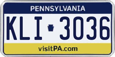 PA license plate KLI3036