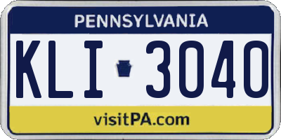 PA license plate KLI3040