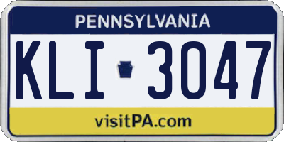 PA license plate KLI3047