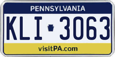 PA license plate KLI3063
