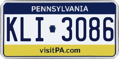 PA license plate KLI3086