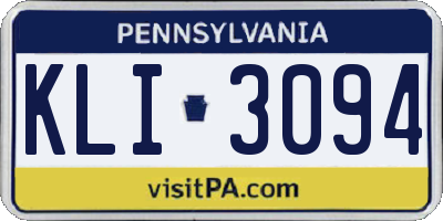 PA license plate KLI3094