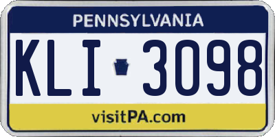 PA license plate KLI3098
