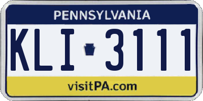 PA license plate KLI3111