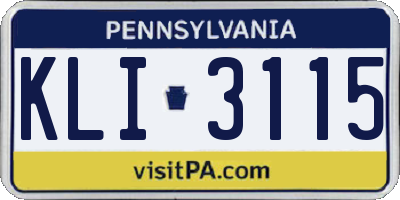 PA license plate KLI3115