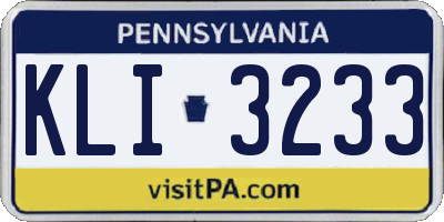 PA license plate KLI3233