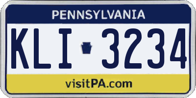 PA license plate KLI3234