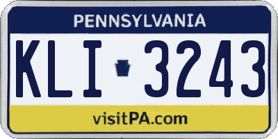 PA license plate KLI3243