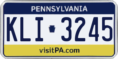 PA license plate KLI3245