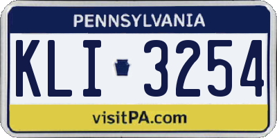 PA license plate KLI3254