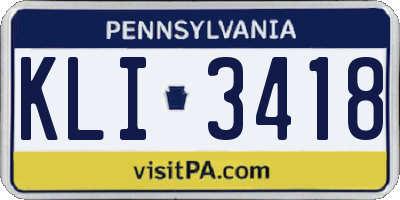 PA license plate KLI3418