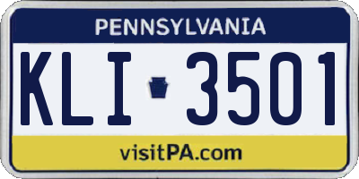 PA license plate KLI3501