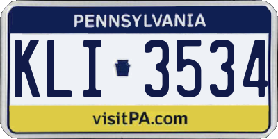 PA license plate KLI3534