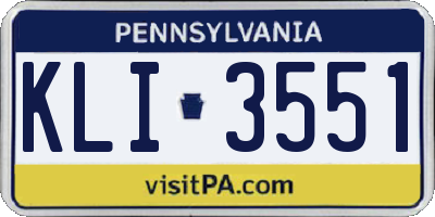 PA license plate KLI3551