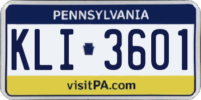 PA license plate KLI3601