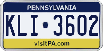 PA license plate KLI3602