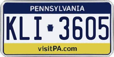 PA license plate KLI3605
