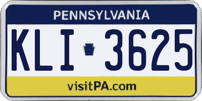 PA license plate KLI3625