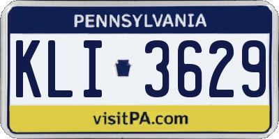 PA license plate KLI3629