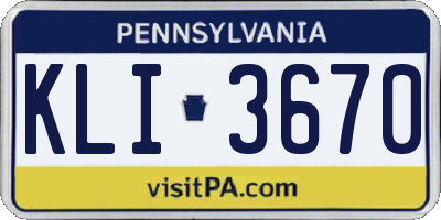 PA license plate KLI3670
