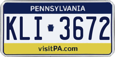PA license plate KLI3672