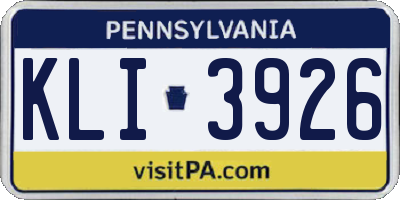 PA license plate KLI3926