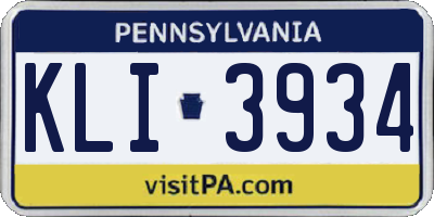 PA license plate KLI3934