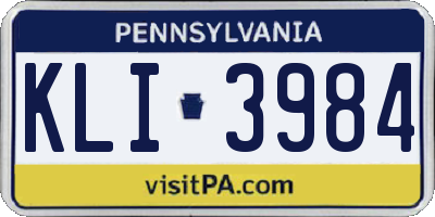 PA license plate KLI3984