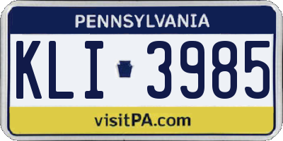 PA license plate KLI3985