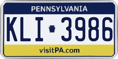 PA license plate KLI3986