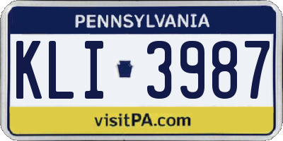 PA license plate KLI3987