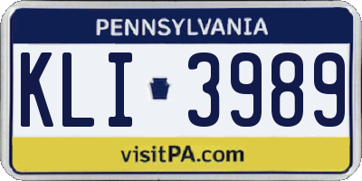 PA license plate KLI3989