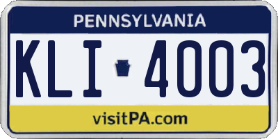 PA license plate KLI4003