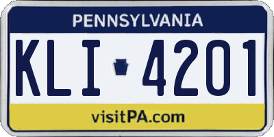 PA license plate KLI4201