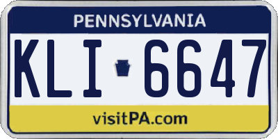 PA license plate KLI6647
