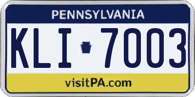 PA license plate KLI7003