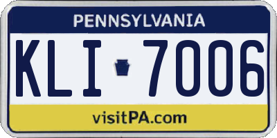 PA license plate KLI7006