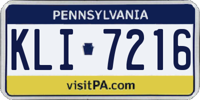 PA license plate KLI7216