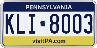 PA license plate KLI8003