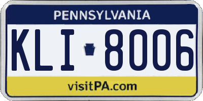PA license plate KLI8006