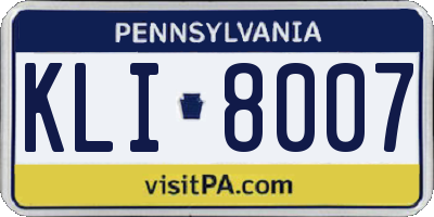 PA license plate KLI8007