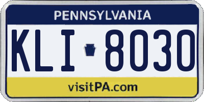 PA license plate KLI8030