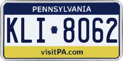 PA license plate KLI8062