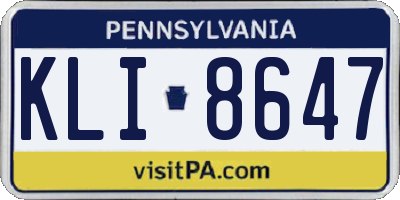 PA license plate KLI8647
