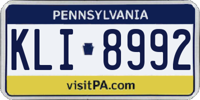 PA license plate KLI8992