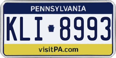 PA license plate KLI8993
