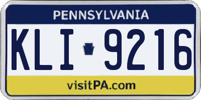 PA license plate KLI9216