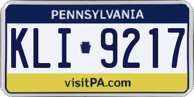 PA license plate KLI9217