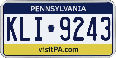 PA license plate KLI9243
