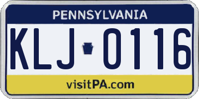 PA license plate KLJ0116